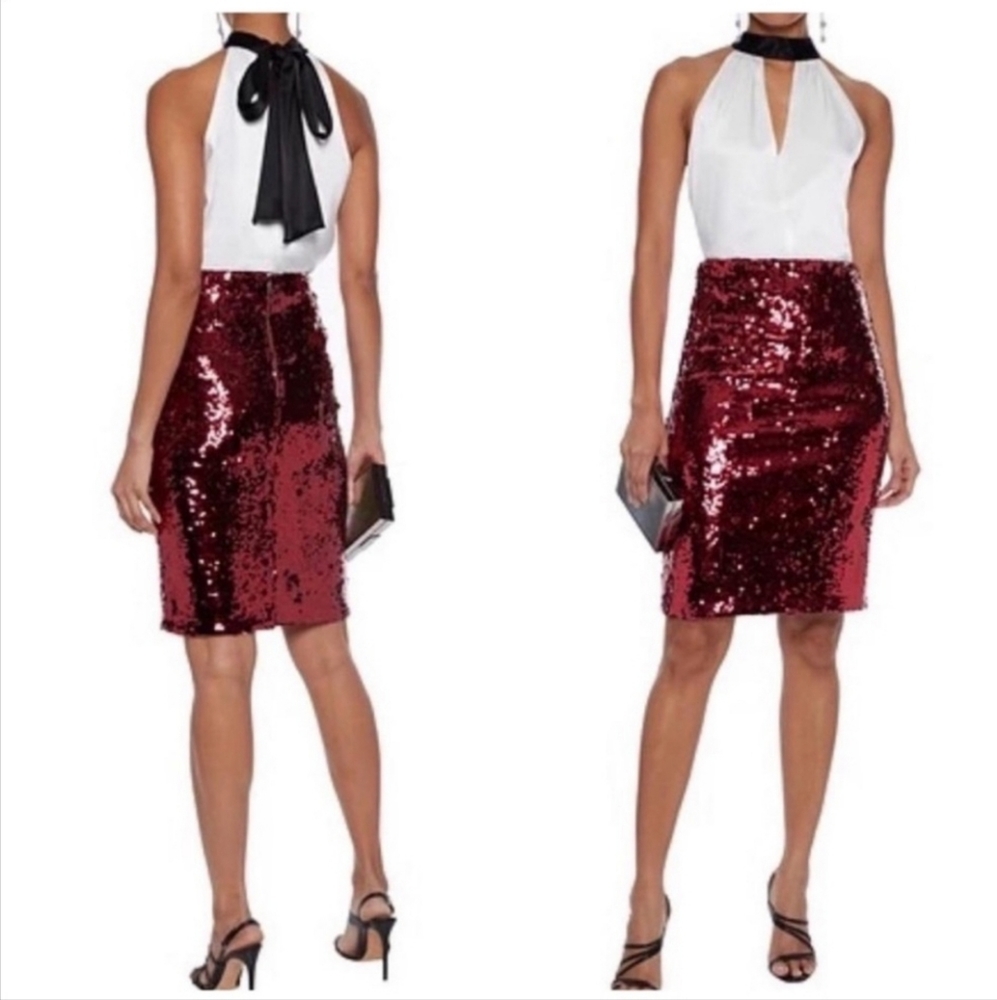 Alice & Olivia Ramos Red BordeauxPencil Skirt size 10